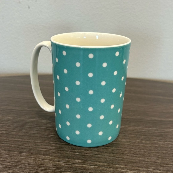 Kate Spade Lenox Coffee Mug Cup Larabee Polka Dot Turquoise and White - Picture 3 of 6